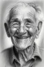 Placeholder: drawing, portrait, old, old, wrinkles, features, smiling, white, lead, charcoal