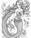 Placeholder: A real mermaid, coloring image, full body (((((white background))))), only use an outline., real style, line art, white color, clean line art, white background, Sketch style