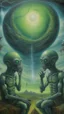 Placeholder: oil painting, Believing the strangest things, loving the alien And your prayers they break the sky in two