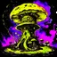 Placeholder: A fantabulous black, yellow, and lime (((mushroom tower house))) erected atop a (geologic pillar), surrounded by the uncanny imaginative ((( swirling skies))), offset by the stark hues of a (neon-tinged nebulous space scape), within. captured by the hand a skilled master painter with a focus on (softly blurred compositions and voluminous lighting).