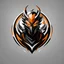 Placeholder: Front logo. 3D. Black, orange and white palette Dragman dragón man in artistic style, minimalist