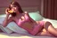 Placeholder: Digital painting of two beautifulyoung teenage girl in a swimsuit on a bed. eating a banana. with dad, artstation, 8k, extremely detailed, ornate, cinematic lighting, vivid.