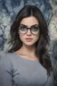 Placeholder: cross-eyed Lucy Hale/the incredible hulk hybrid, , 4k UHD, photorealistic, ((big, full, plump, pouty lips:1.5)) black hair, big cat-eye eyeglasses, dark blue foggy gradated marble wall background