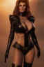 Placeholder: Raquel Welch as evil queen in black leather, leather, busty, cleavage, angry, stern look. character design by cory loftis, fenghua zhong, ryohei hase, ismail inceoglu and ruan jia. unreal engine 5, artistic lighting, highly detailed, photorealistic, fantasy