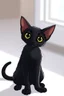 Placeholder: thin black cat on white background, sitting proud, large eyes, anime