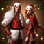 Placeholder: two elves. woman and man. Christmas scene. photorealistic. low-key