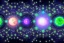 Placeholder: cosmos,, sky stars, sky blue light, light, multiple green moons with neon rings