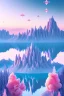 Placeholder:  mountain topped with pink ice-cream, lake, trees, mystical, Orphism,