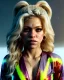 Placeholder: portrait, Shakira, blonde artist, angry, Realistic image, MMA robe, hoodie, mma gloves, loose long hair, eyes make up, gold line make up, moisture, sweat, fog, goddess, Neon colors, leds. Black background, photo studio, concept art, smooth, unreal engine 5, god lights, ray tracing, RTX, lumen lighting, ultra detail, volumetric lighting, 3d, finely drawn, high definition, 4k.