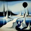 Placeholder: Landscape with nonsense forms, white, blue, Yves Tanguy, shadows, creepy