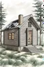 Placeholder: Make this cabin a small modern minihouse with large floor to ceiling windows, black composite materials, steel, glass style. Add solarpanels to ceiling. Make a nice modern garden. It should be evening with smooth light settings. Ultra realistic, 3-d rendered
