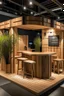 Placeholder: Corner exhibition stand in eco-style, with wood elements and meeting areas