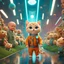 Placeholder: (masterpiece, best quality, 8k, RAW photo, beautiful and aesthetic:1.2), complex detail, Indirect light, photorealistic, (((full body))), Cosmic Boss Baby style smiling, bald, with a ginger cat companion, colorfull Sci-Fi environment