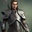 Placeholder: full portrait of a male elf fighter with full plate armor