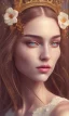 Placeholder: Portrait of beautiful women, correct facial symmetry, golden crown, dark brown hair, dark background, white flowers, loish style, painting, 8k, colorful, brush strokes,