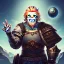 Placeholder: A nord male battlemage from Skyrim, full plate nordic armor, blond hair of medium length, hearty, smiling, thick short beard, an electric sphere in right hand, correct proportions