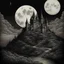 Placeholder: a visually striking picture, etched, black and white, a tall vampire castle on a hill with a full moon in the background. extreme detail, realistic, etching