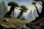 Placeholder: Rocks, trees, 2000's sci-fi movies influence, fantasy, friedrich eckenfelder impressionism painting