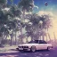 Placeholder: 1980's aesthetic vaporwave palm trees and spheres and bmw