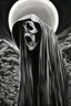 Placeholder: Ghostface, Scream Series, negative black, white, and gray Speedpaint with large brush strokes, by Junji Ito