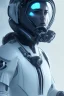 Placeholder: Ana de Armas, identical features, Black intergalactic pilot suit, portrait, bright white eyes, wearing high tech pilot breathing mask, beautiful face, white smoke, dark, rage, sorrow, high definition, ultra 8 k, volumetric lighting, blue fire, fog