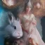 Placeholder: fantasy magic, sharp focus, illustration, highly detailed, digital painting, concept art, art germ and Paul Lewin and Kehinde Wiley, masterpiece silver slolo rabbit, dark blue aye