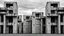 Placeholder: Fotografía arquitectónica en blanco y negro al estilo de Bernd y Hilla Becher: un conjunto de torres brutalistas de hormigón visto, idénticas y repetidas, bajo un cielo plomizo, con pasarelas elevadas y ventanas profundas. Enfatiza la textura rugosa del cemento, las sombras duras y la simetría opresiva, incluyendo una figura humana diminuta para dar escala y soledad.