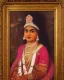 Placeholder: a full vintage portrait of an Indian queen with roses in her hand, detailed, sharp, oil painted, absolute colours,art