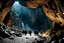 Placeholder: [high res photo from the Lord of The Ring movie (JRR Tolkien)] the entry of a cave in the mountain, during the night, orc warriors are guarding the entrance, observed from behind a rock