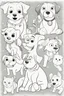 Placeholder: colouring book cover, simple picture for toddlers, pets: dogs, kitties, disney and pixar style