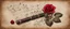 Placeholder: Hyper realistic red rose on a vintage paper with harmonica instrument & musical notes