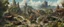 Placeholder: A busy outdoor surrealist market, in a beautiful surreal outdoor countryside summer scene, with hills & fields, intricate dwellings, many pathways & stairways, streams, waterfalls, a waterwheel, & many magnificent sky-beasts fly up high : in the style of Salvador Dali & Hieronymus Bosch, very high detail, photorealistic, epic cinematic, 8K, Large depth of field