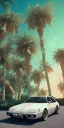 Placeholder: 1980's aesthetic vaporwave palm trees with spheres and car