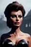 Placeholder: young sophia loren as evil queen in black leather, angry, stern look, volumetric lighting, particales,highly detailed,cinematic, deep colours,8