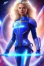 Placeholder: young cosmic woman admiral from the future, one fine whole face, large cosmic forehead, crystalline skin, expressive blue eyes, blue hair, smiling lips, very nice smile, costume pleiadian,rainbow ufo Beautiful tall woman pleiadian Galactic commander, ship, perfect datailed golden galactic suit, high rank, long blond hair, hand whit five perfect detailed finger, amazing big blue eyes, smilling mouth, high drfinition lips, cosmic happiness, bright colors, blue, pink, gold, jewels, realistic, real