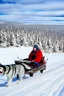 Placeholder: Matthew y Margaret se encuentran en un trineo tirado por un husky mientras viajan por un paisaje nevado