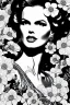 Placeholder: hyper detailed, black and white, thick line, coloring book illustration, lineart, stunningly beautiful eva herzigova in flowers, jim lee