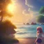 Placeholder: Anime little girl day, sunny, relaxing, sea, trees, real details anime style, realistic, glowing beach, 8k