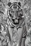 Placeholder: Rainforest, tall hybrid of human and tiger walking, frontal, model style, hyper realistic, accurate, delicate, extremely detailed, Graphic novel style, wide-angle, front view, open aperture, superfine pencil