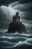 Placeholder: dark castle floating over a stormy sea, pennington