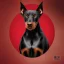 Placeholder: Perro Doberman color negro y rojo vino tinto arte retro de frente fondo blanco