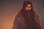 Placeholder: boisterous braided long haired bearded tall man wearing gold rings and long fur trimmed merchant's coat, dark background, dynamic lighting, full body character design, laser eyes