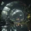 Placeholder: a lecture on alien anatomy in dark lit reflective wet jungle metallic hall dome hotel tunnel, in the style of a fallout 4,bokeh like f/0.8, tilt-shift lens 8k, high detail, smooth render, down-light, unreal engine, prize winning