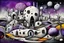 Placeholder: whimsical, weird ball-like houses in weird whimsical landscape, futur-surreal vibe with abstractions, around surreal cracked painted weird land with dark purple, gray, black, white, brown, and deep colors. style of Chagall , of Minjae Lee and Tim Burton, absurd beauty picture. weird bizarre absurd, nightmare, neuron network background, surreal cinematic vibe