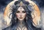 Placeholder: create an ethereal, darkly magical watercolor illustration of an epic female Andalusian sorceress with highly detailed and deeply cut facial features, in the style of CHARLES RENNIE MACKINTOSH