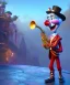 Placeholder: mechanoid clown playing jazz with a steampunk theme, trumpet, realistic