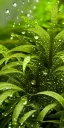 Placeholder: cinematic shot of flowers and ferns inside a test tube, waterdrops, dewdrops, moss, crystal, luxurious