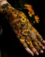 Placeholder: A dark gold garden filled with flowers designed Mehndi design painted by Vincent van Gogh