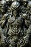 Placeholder: sculpture of Hercules standing , Multiple faces . decayed and rotting with grotesque proportions and imagery. abstract grotesqueries, detailed texture, surreal horror, biomechanical design, by hr giger and beksinski