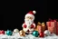 Placeholder: Create little Santa Claus with gifts and balls and black background